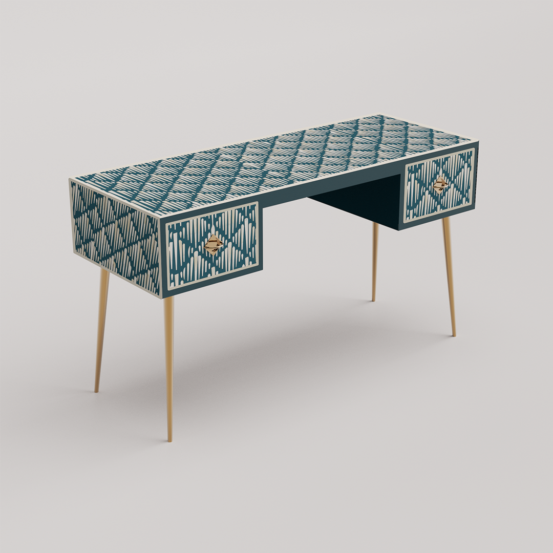 Geometric bone inlay writing desk in Morrisson style for modern interiors