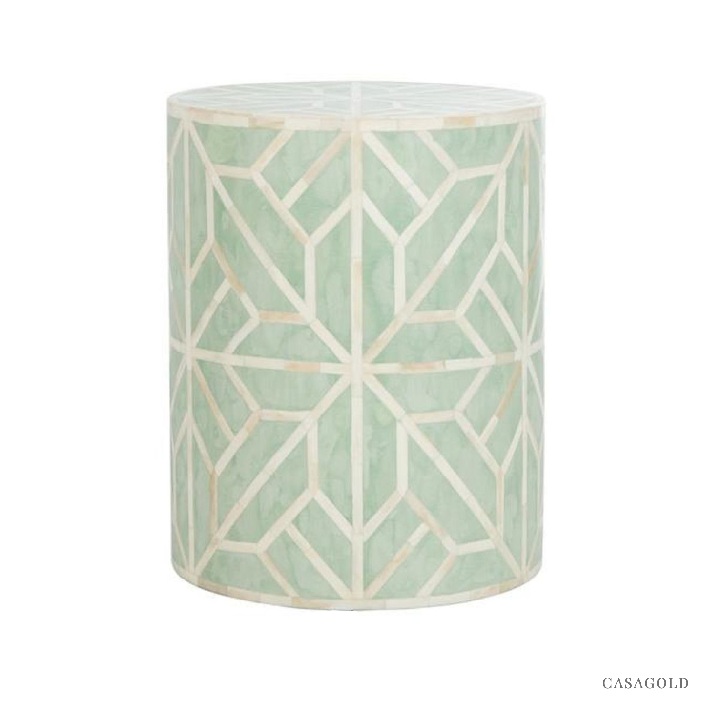 Teal and White Drum Inlay Side Table
