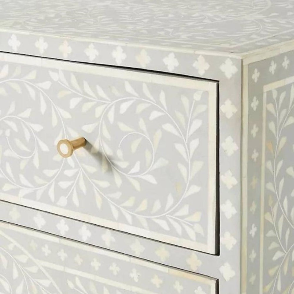 Tribal pattern bone inlay sideboard with earthy tones.