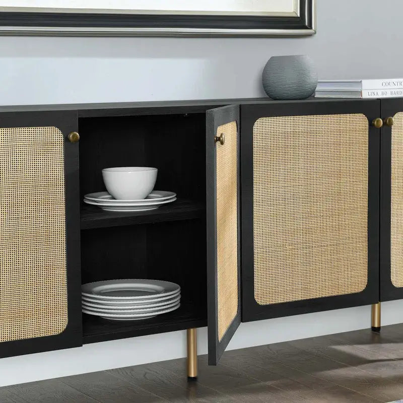 Two-tone rattan storage cabinet for a unique look