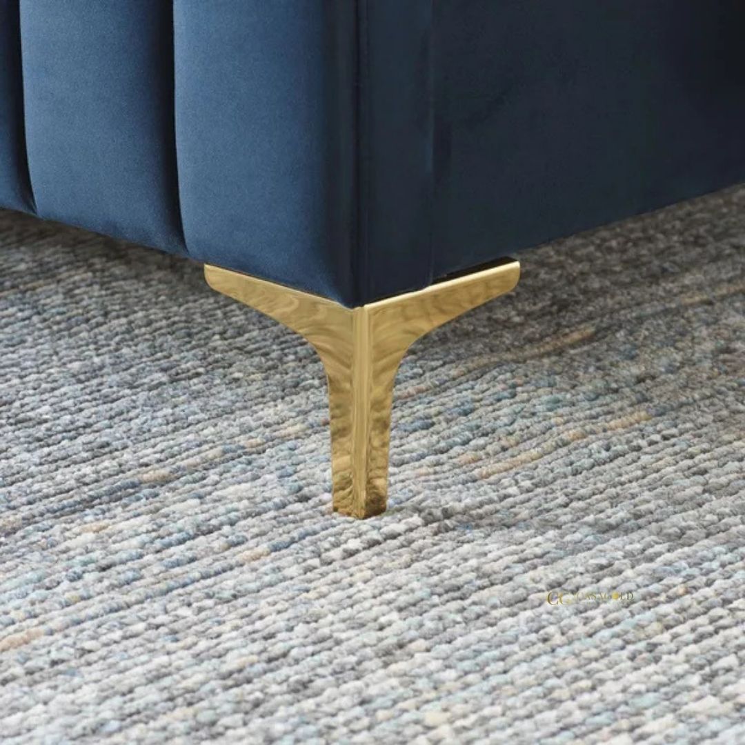 Velvet bed featuring a tall, padded headboard