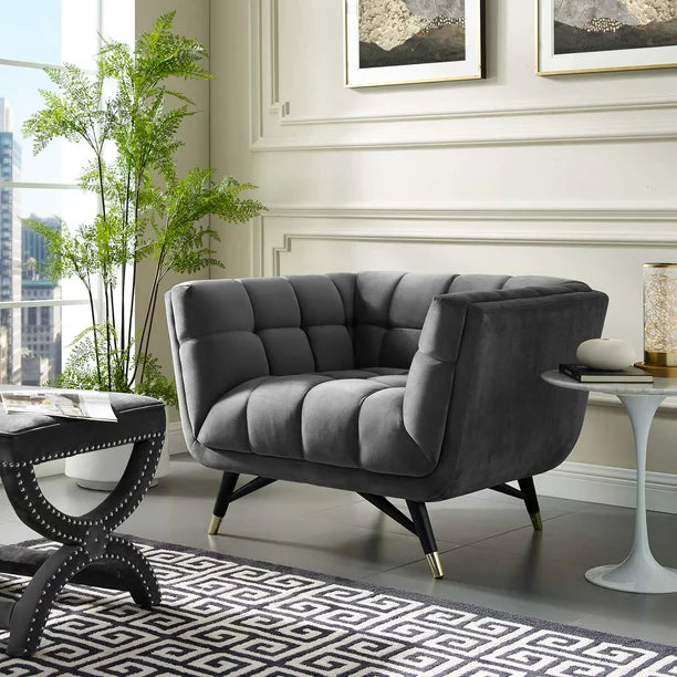 Velvet Shell-Back Chair with Brass Legs