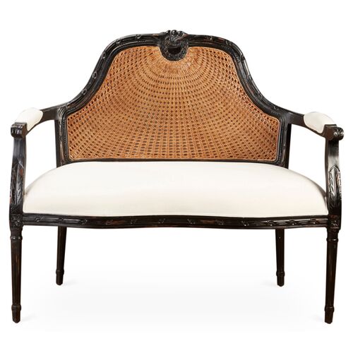 Vintage-Inspired Rattan Sofa with Cushions