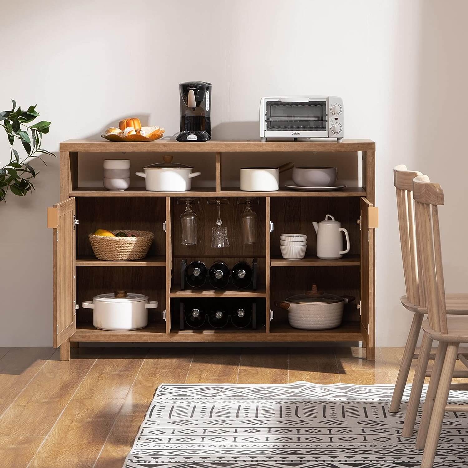 Vintage-inspired rattan console cabinet