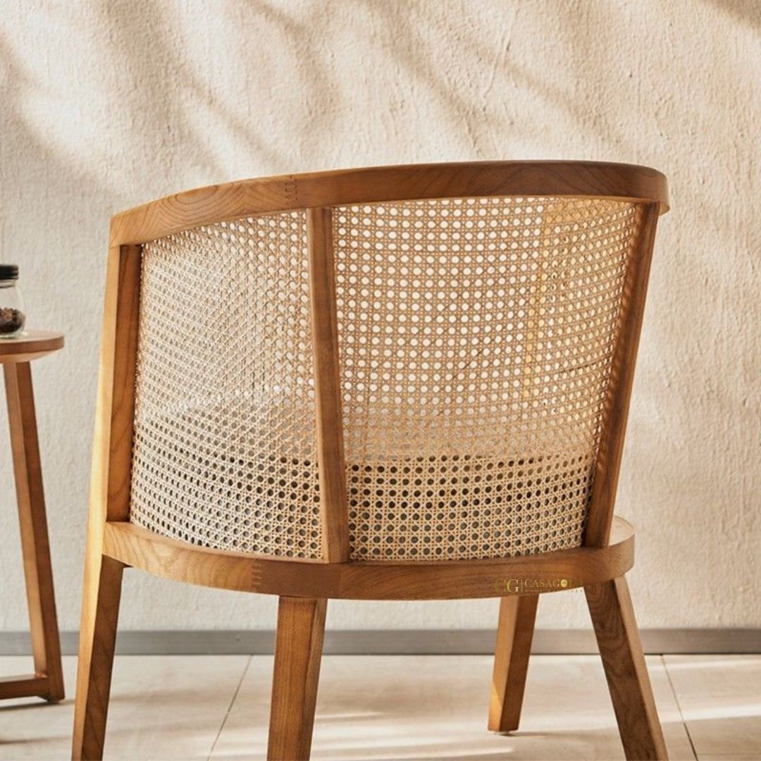Vintage-inspired rattan chair with solid wooden legs