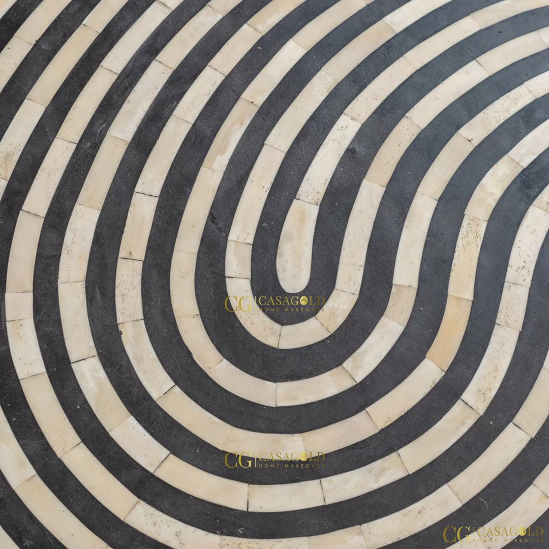 Vintage-style round bone inlay coffee table