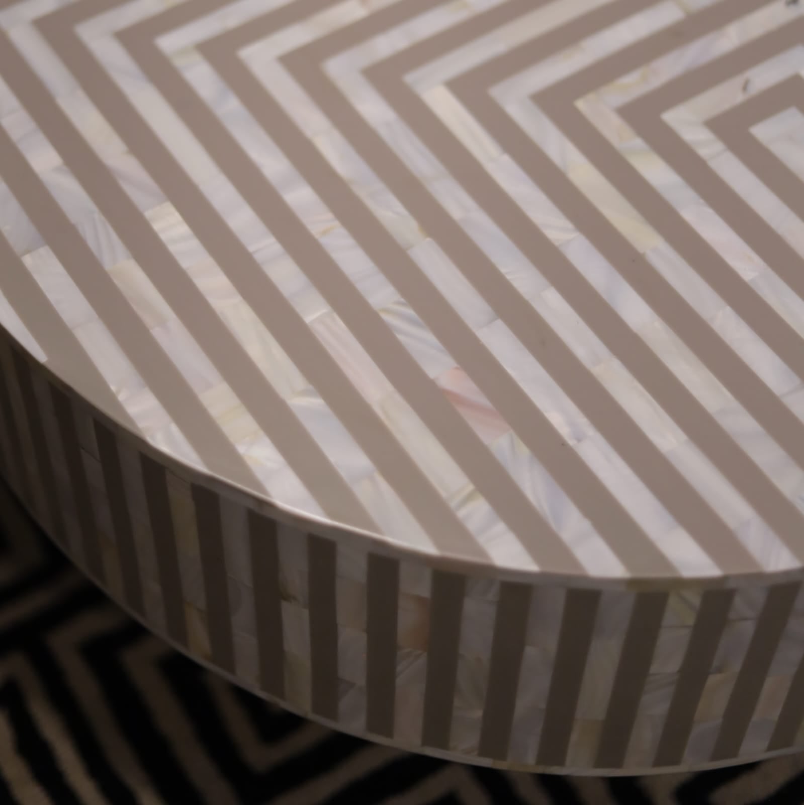 Striped Harmony Inlay Oval Shape Coffee Table (Light Brown) (Ready to Ship)