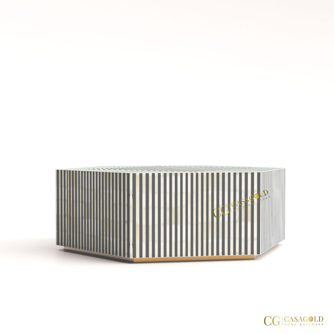 White Bone Inlay Hexagon Table for Elegant Homes
