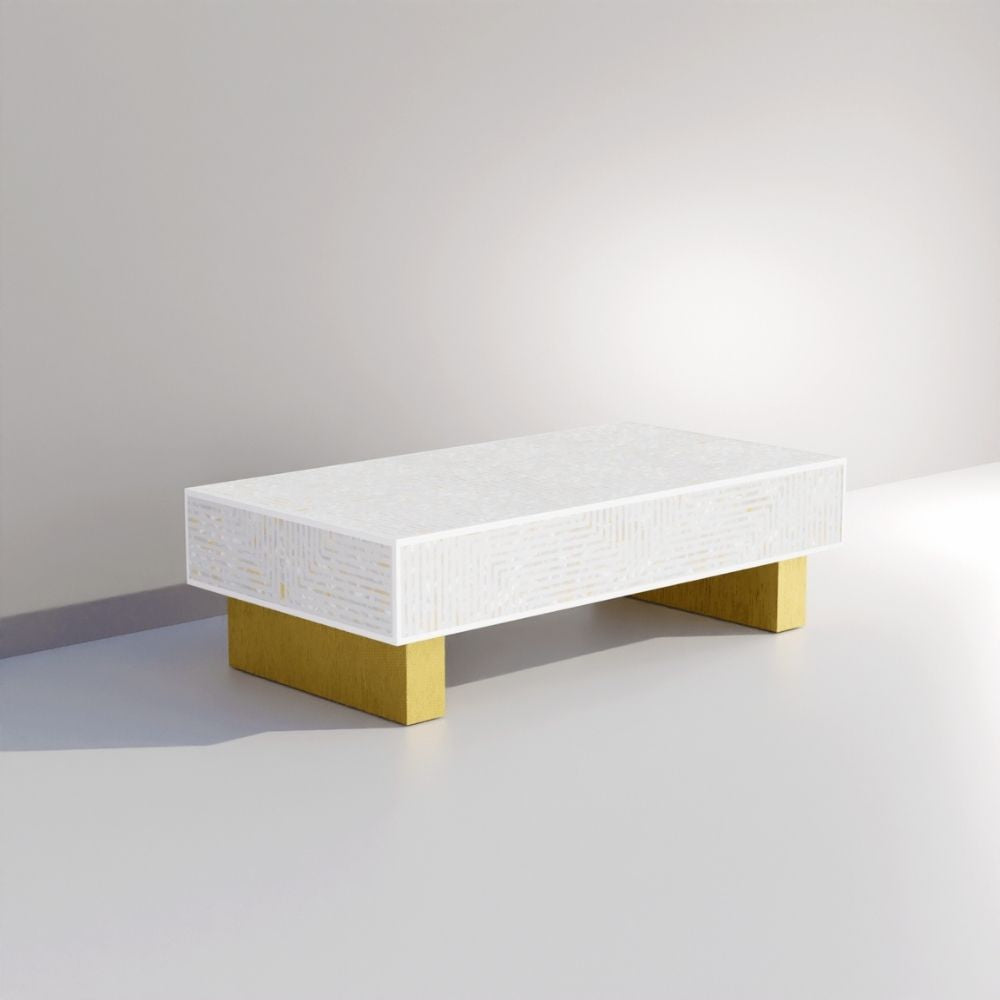 White Bone Inlay Rectangular Coffee Table