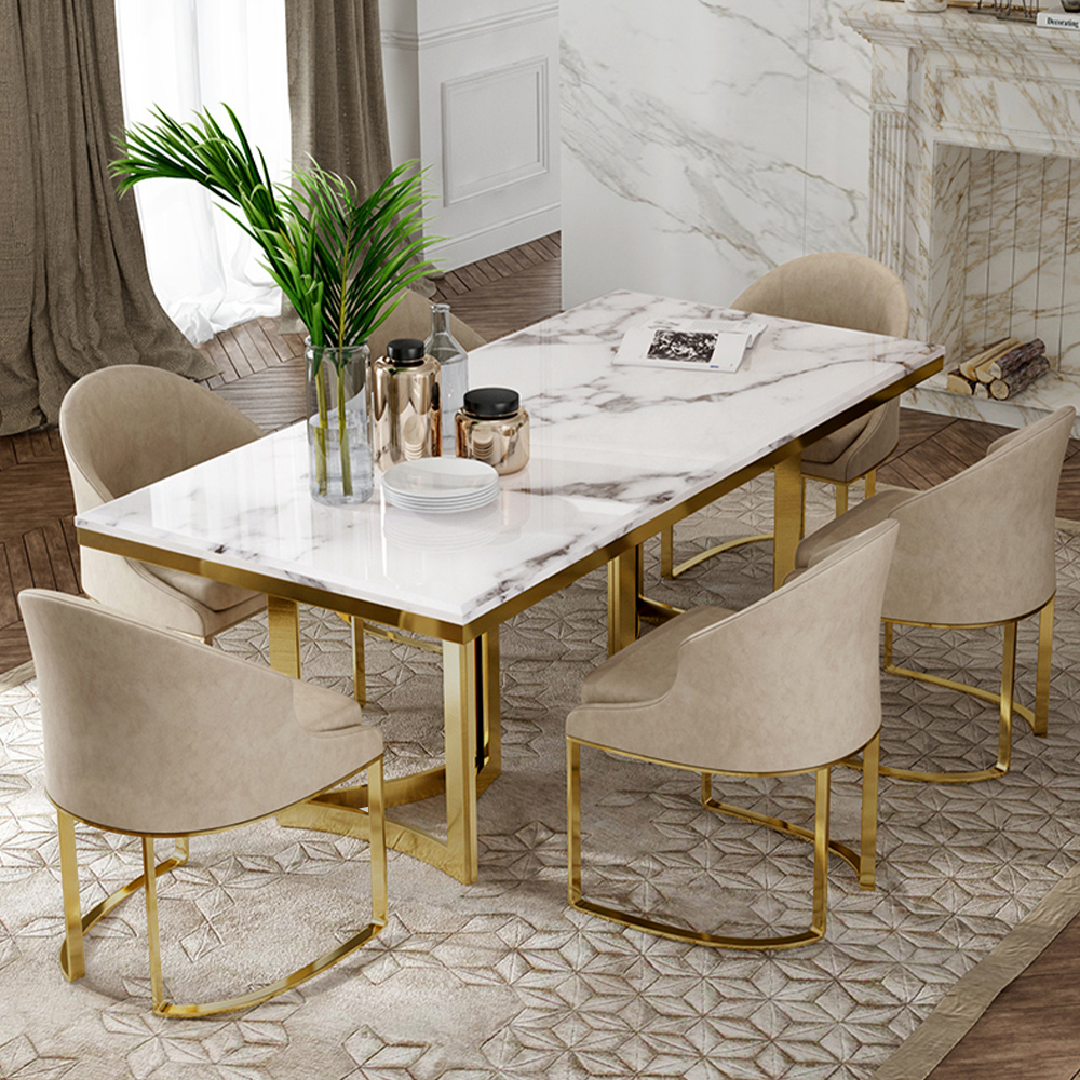 White Carrara Marble Luxury Dining Table