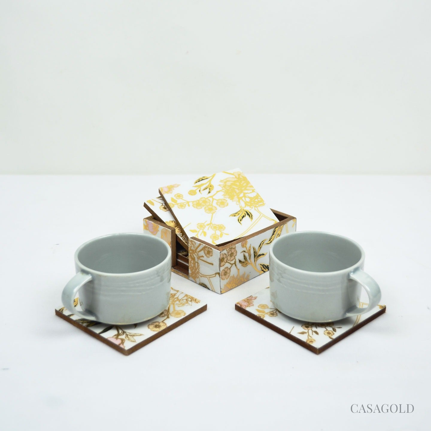 Stylish coaster paired with a matching tissue box