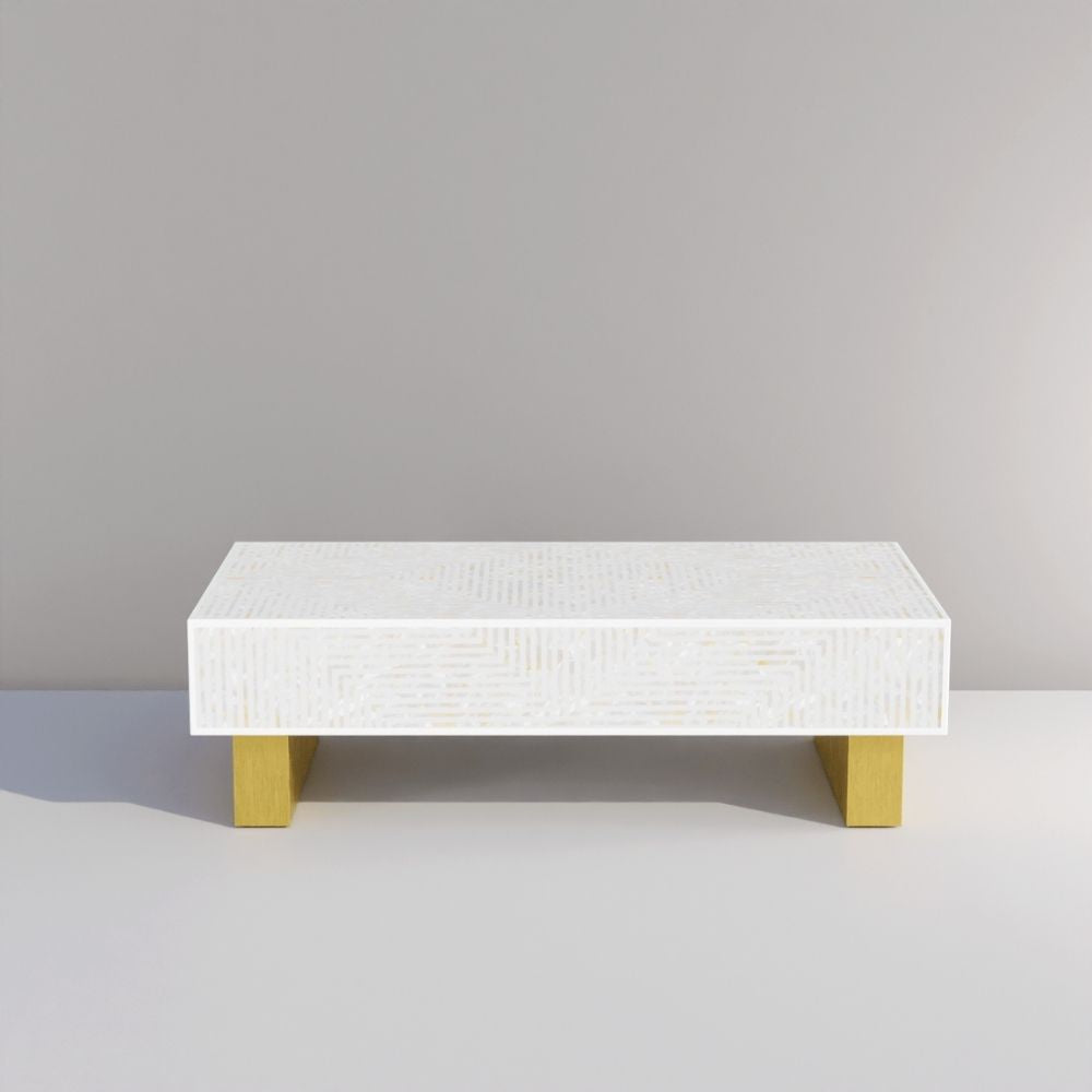 White Bone Inlay Rectangular Coffee Table