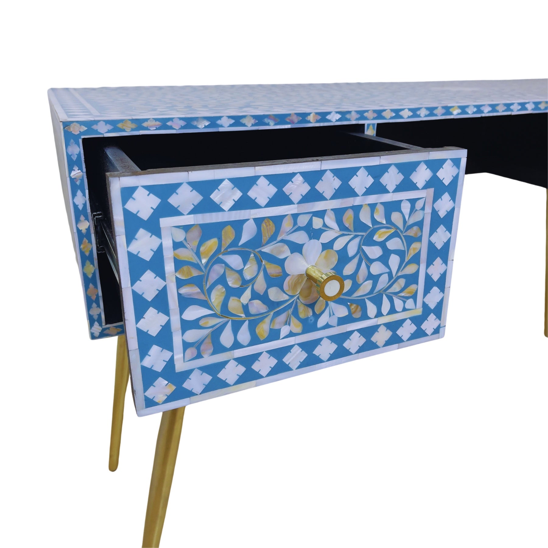White Inlay Desk with Drawers