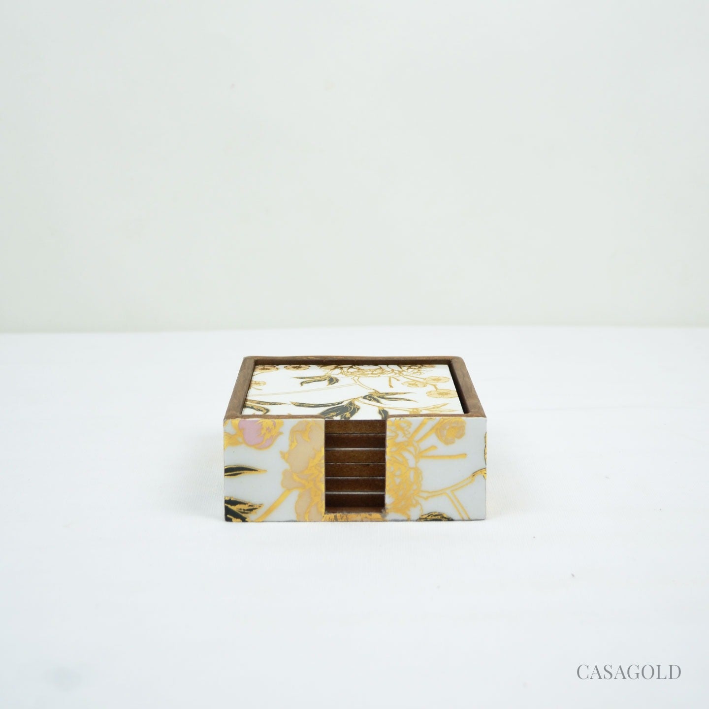 Luxurious coaster set paired with a matching tissue box