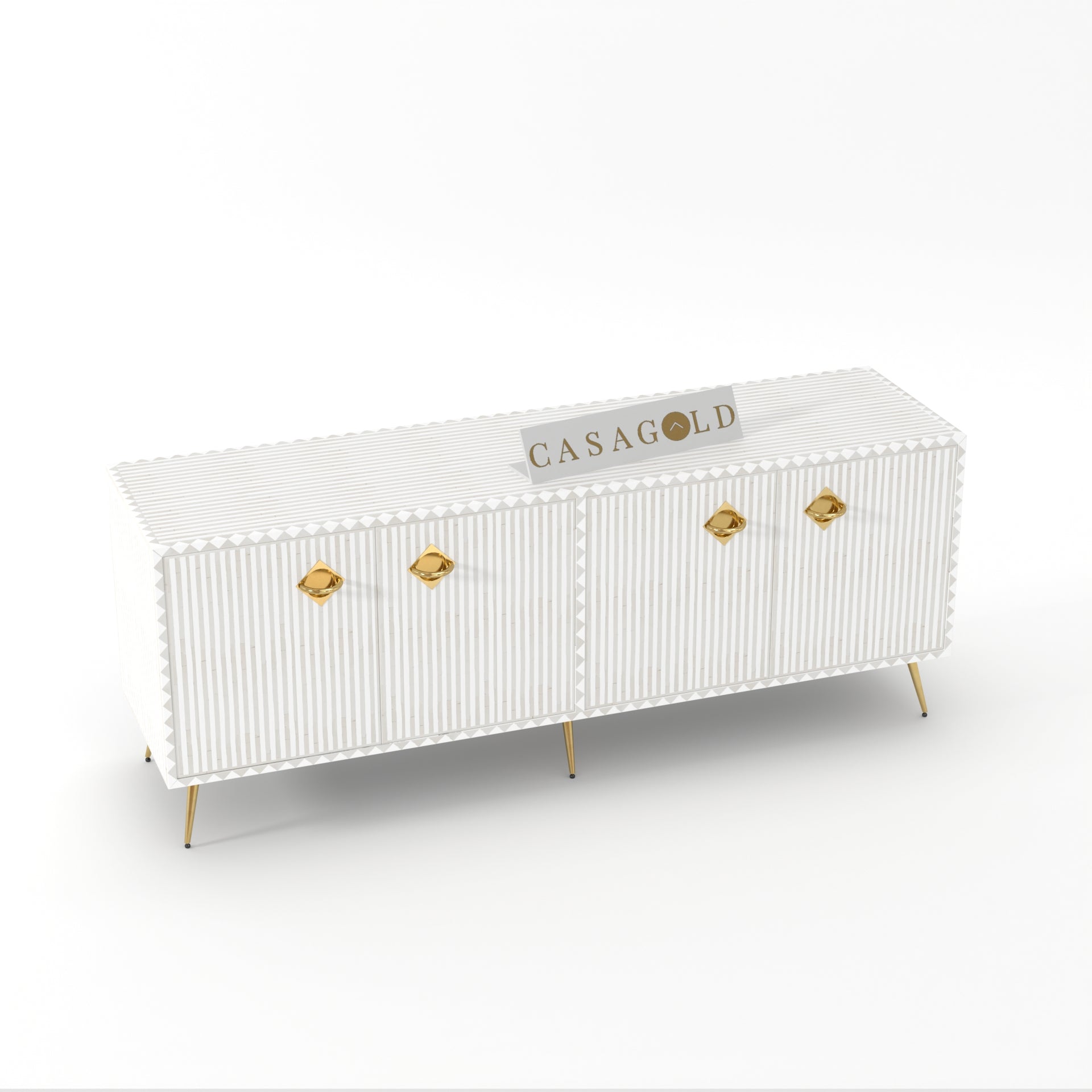 White Waterfall Bone Inlay TV Console