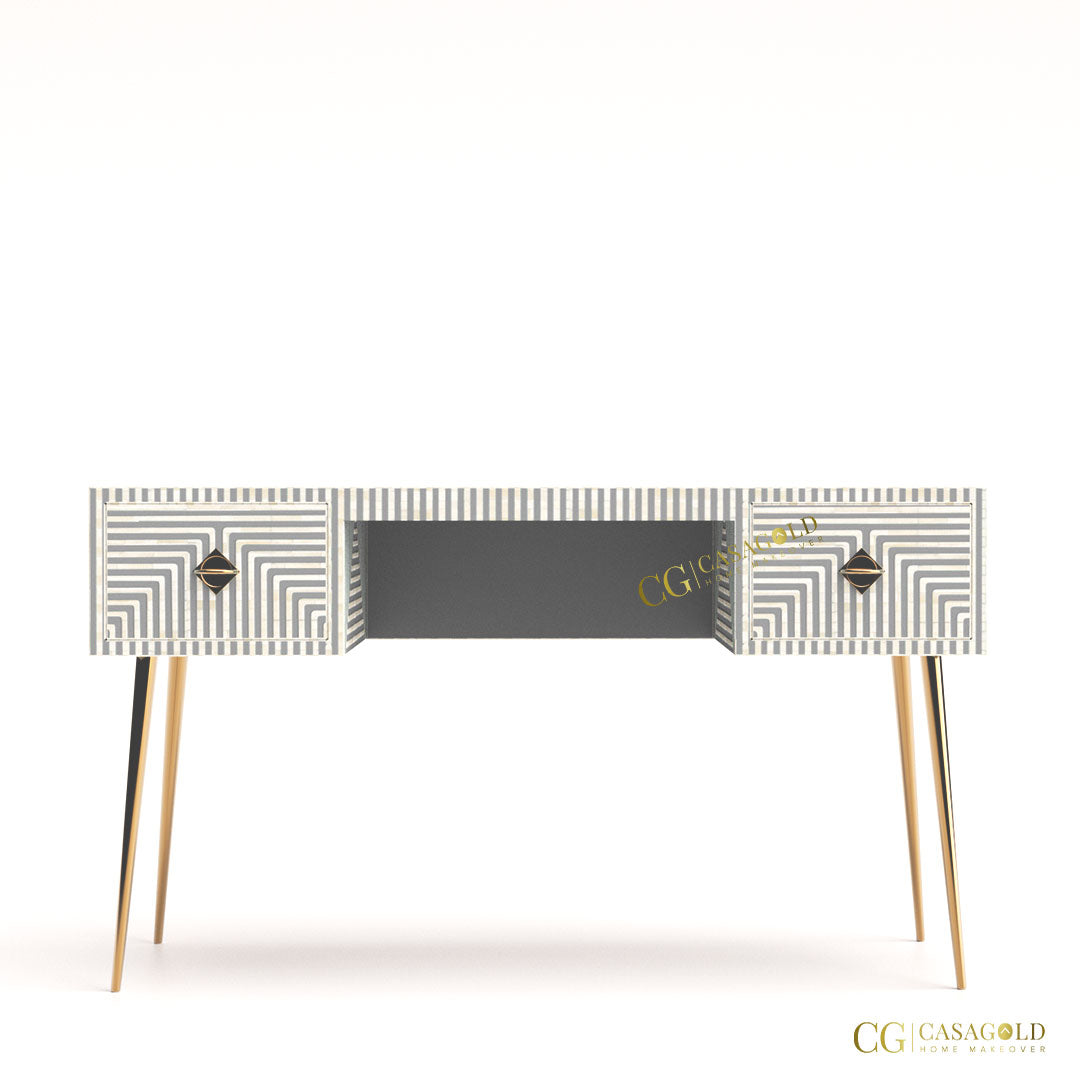 White inlay writing desk with intricate handcrafting