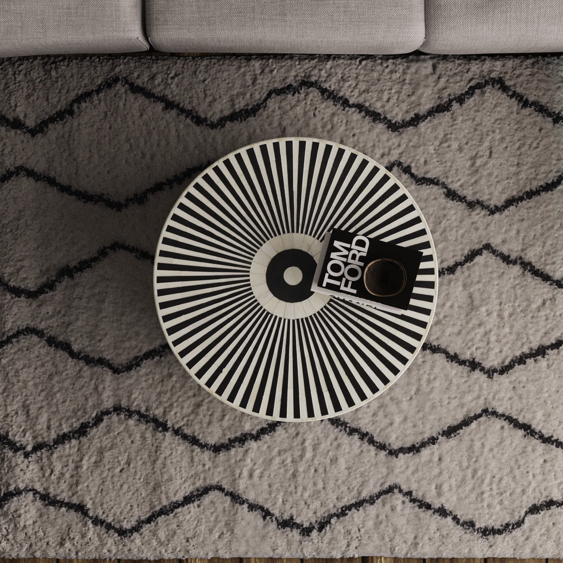 Wooden Inlay Coffee Table Round