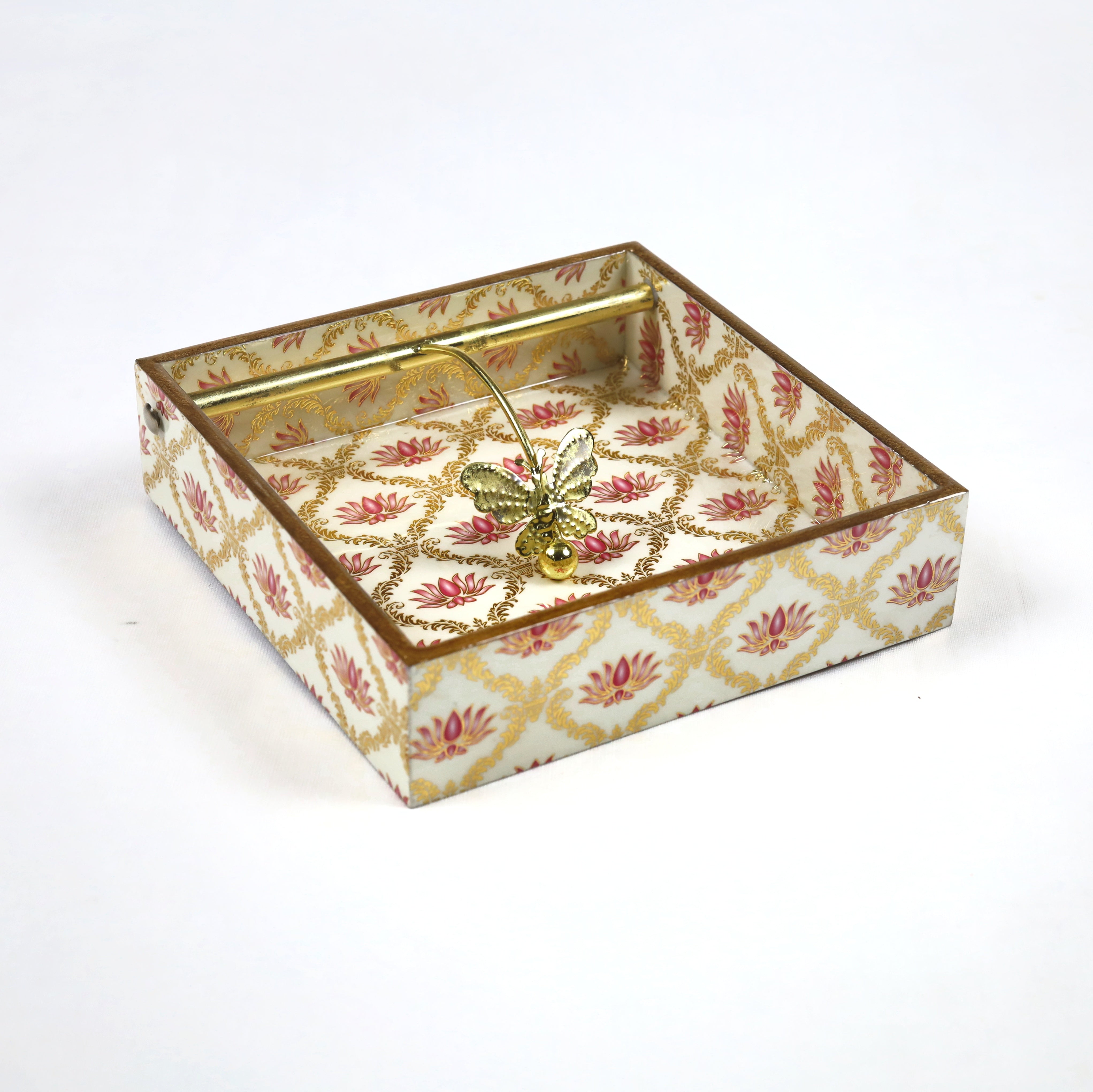 Wooden tissue tray with convenient for carrying
