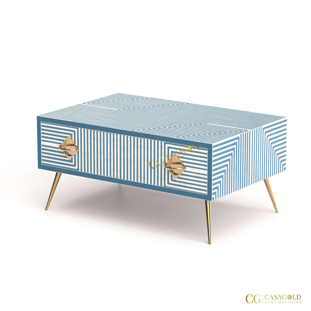 Bone Inlay Rectangular Coffee Table with Abstract Patterns
