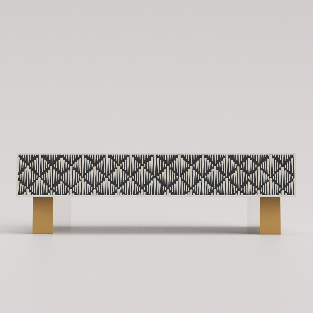 "Decorative rectangular bone inlay coffee table for luxurious spaces"