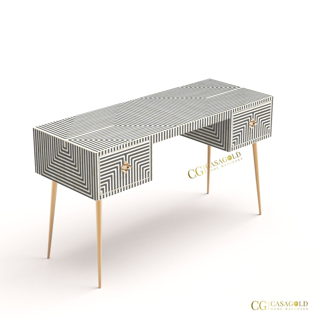 bone inlay desk with brass legs for luxury home decor