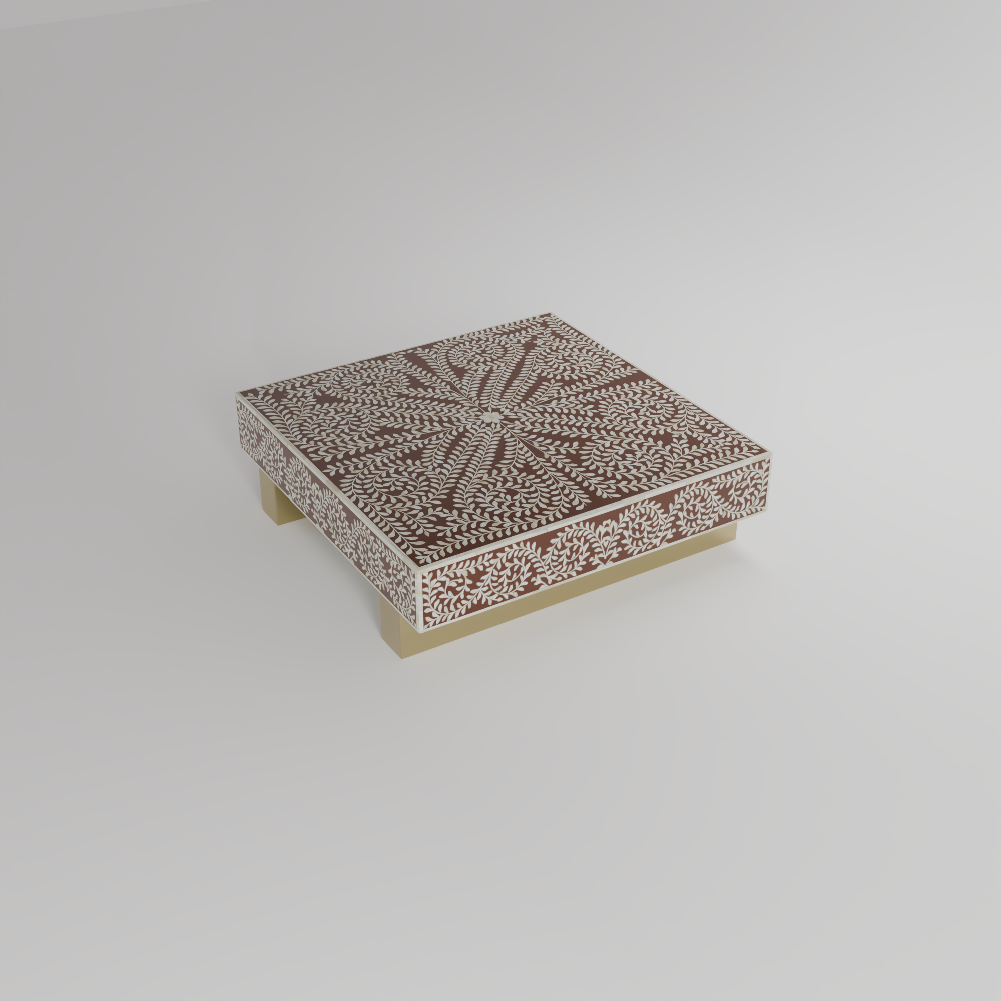 cleo Bone inlay square designer coffee table with brass base