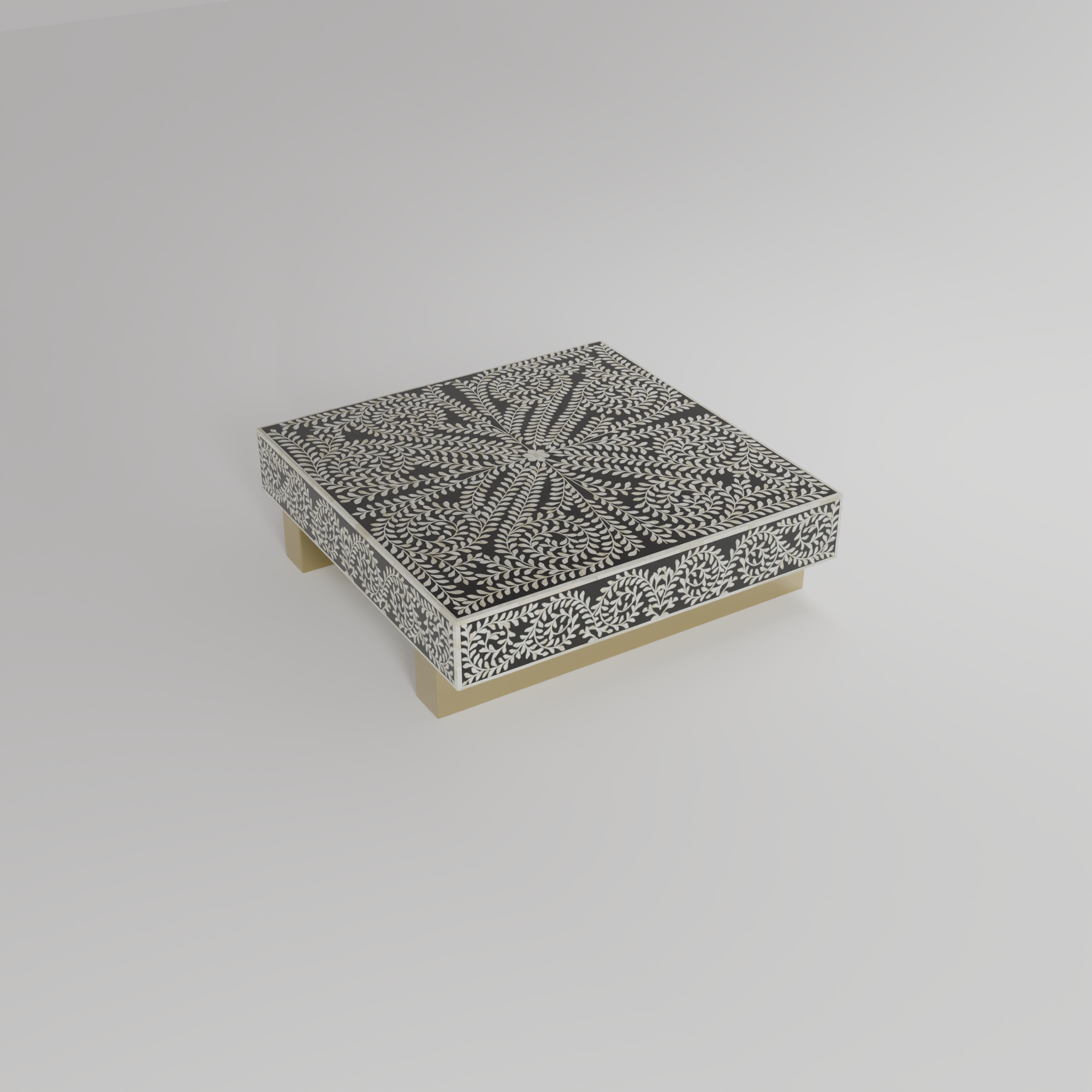 cleo inlay square designer coffee table with golden accent