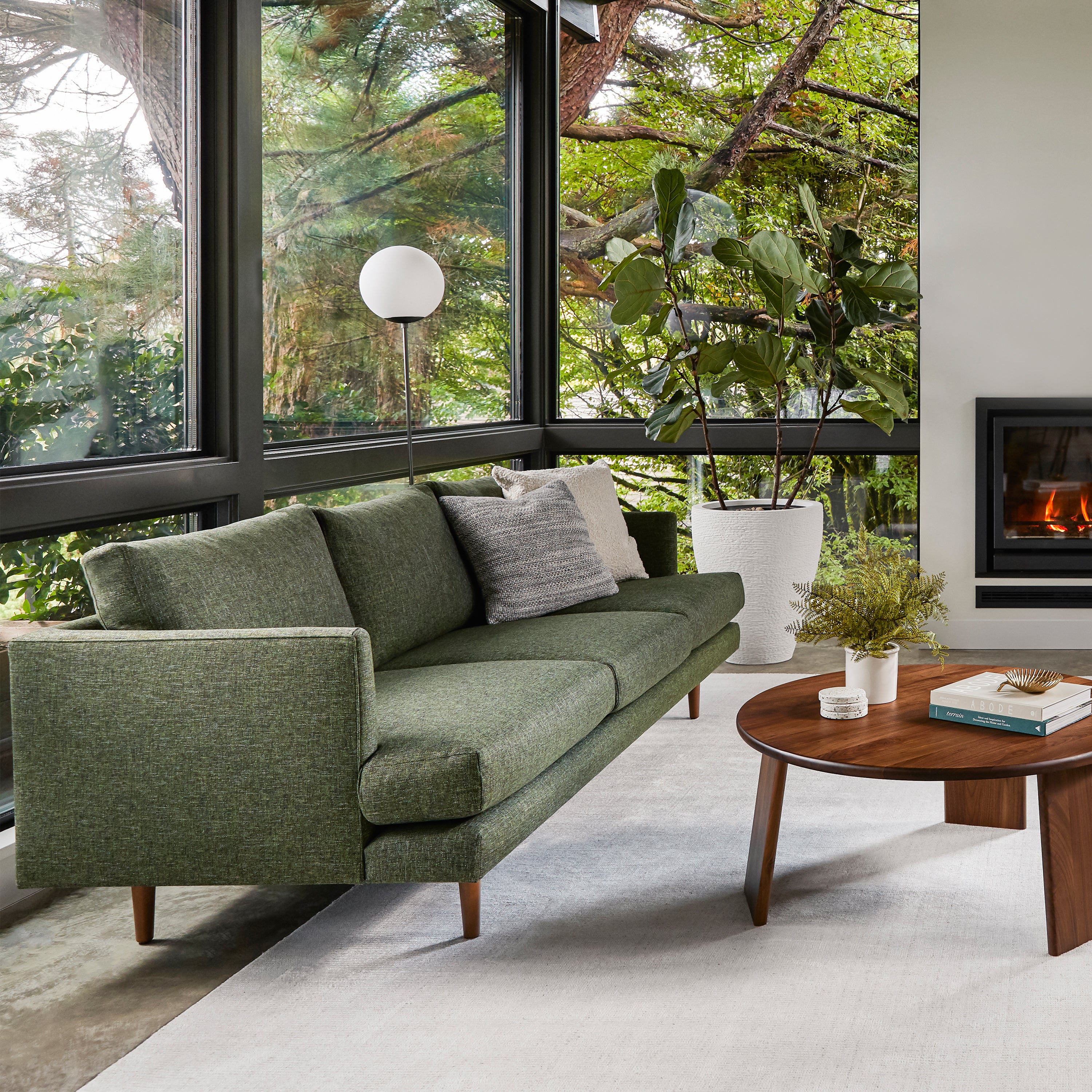 Contemporary Mid-Century Sofa – 3-Seater in Textured Green Fabric