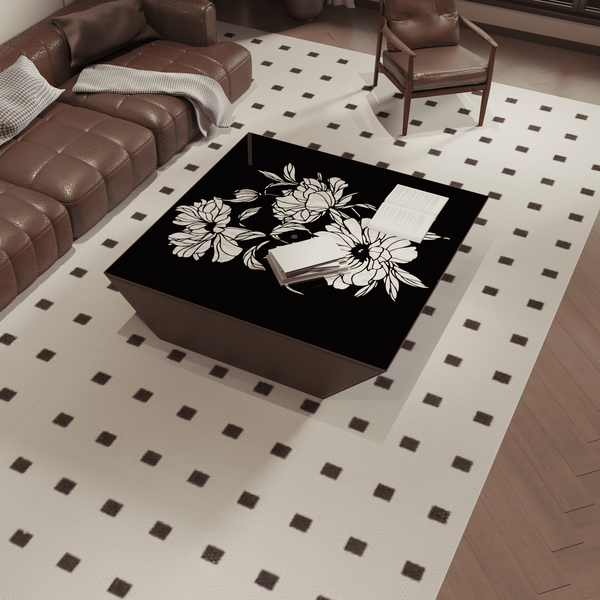 Modern classic black statement center table with floral design