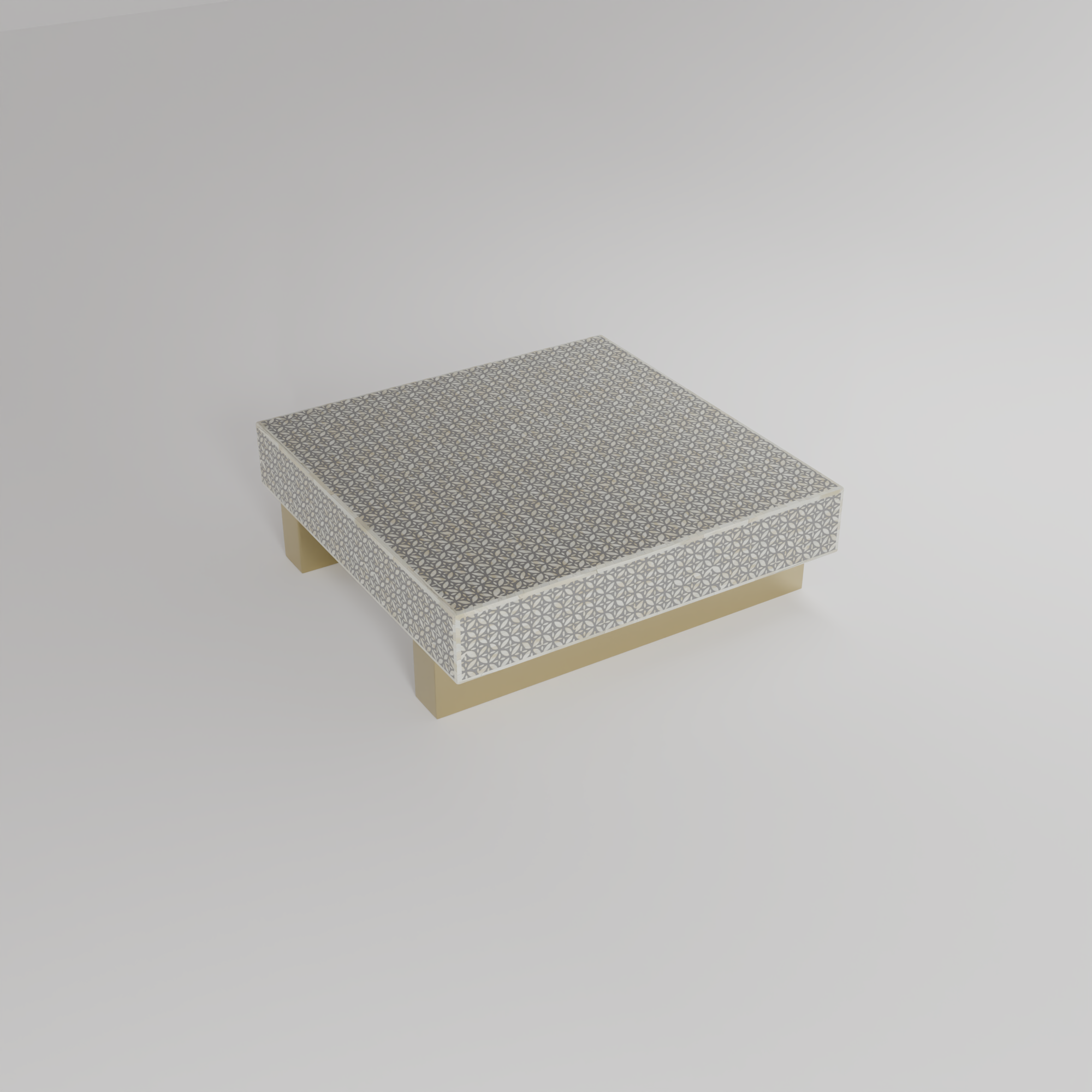 grey inlay square coffee table with golden accent