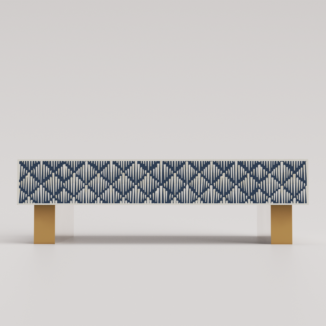 "Geometric bone inlay rectangular coffee table for artistic interiors"