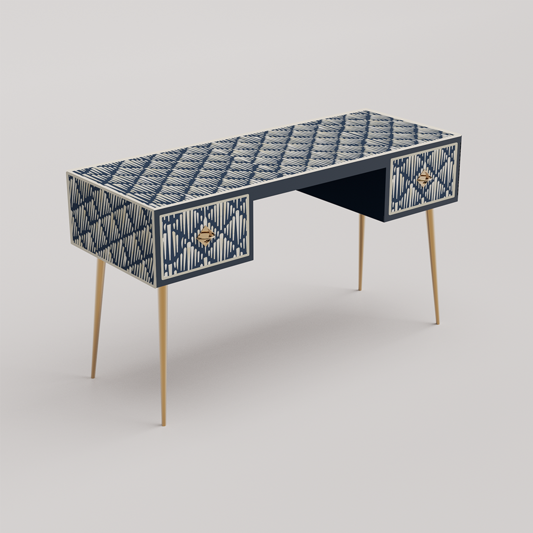 white bone inlay desk with a sophisticated Morrisson design