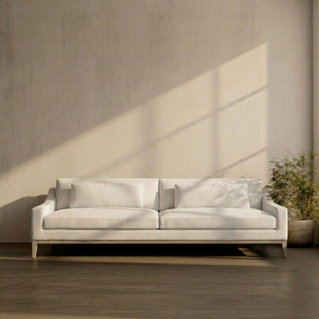 white upholstered wooden sofa set