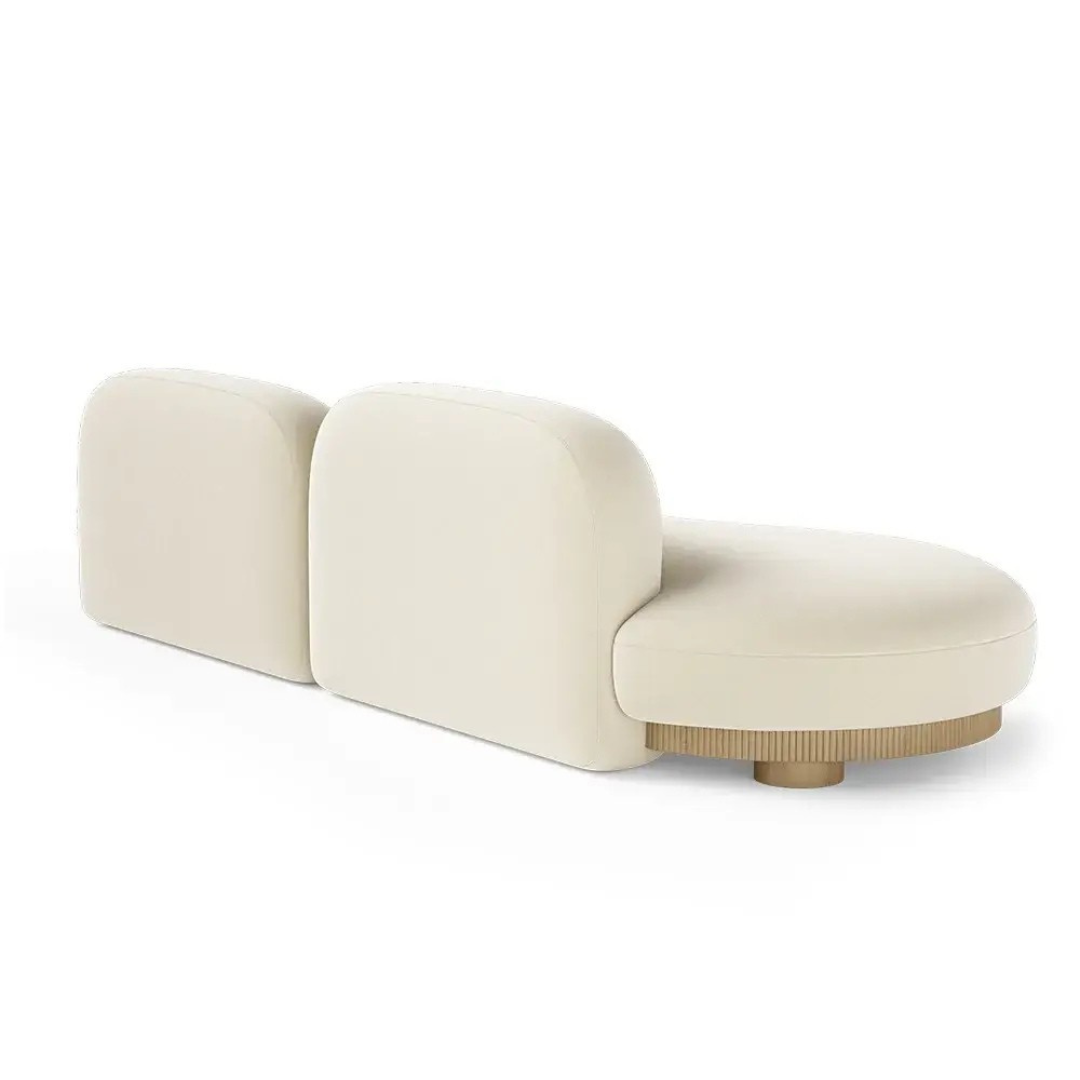 Contemporary Curved Sofa – Three-Seater in Cream with Solid Wood Base