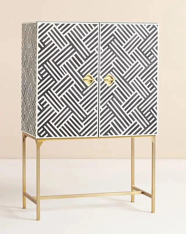 Chevron Grey Bone Inlay Storage Cabinet home bar cabinet