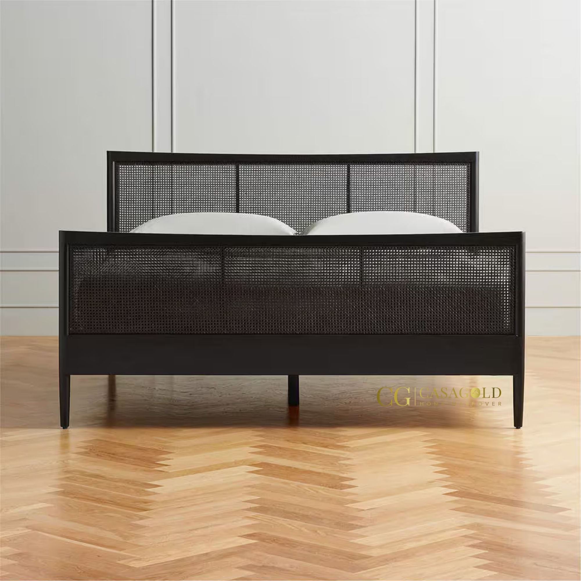 CasaGold’s luxury black rattan bed for contemporary bedrooms