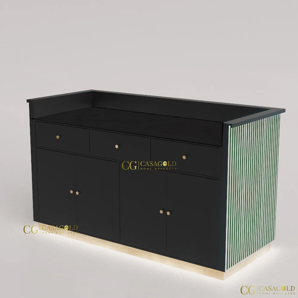 inlay bar cabinet with adjustable shelves for versatile storage"
