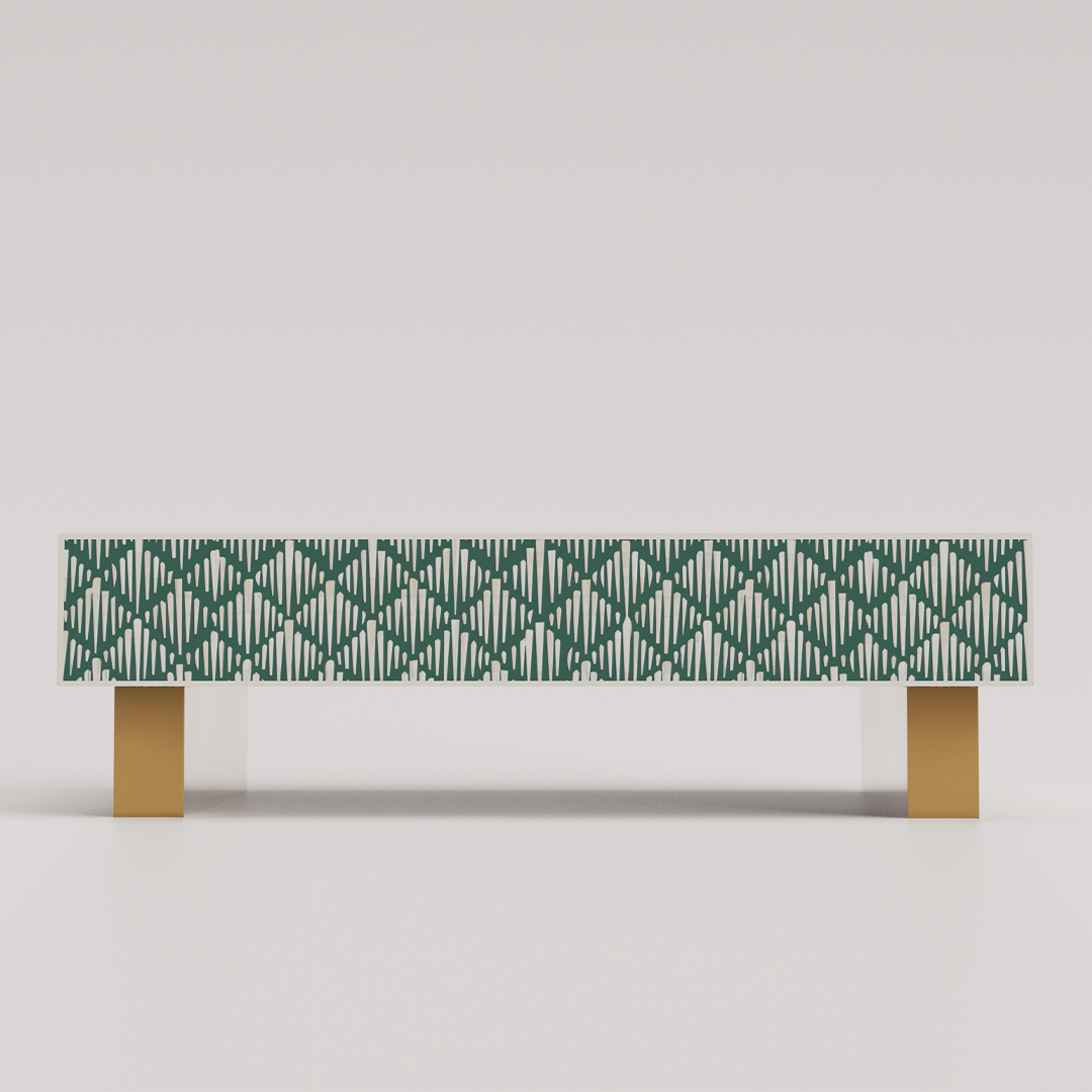 rectangular coffee table featuring luxurious bone inlay"