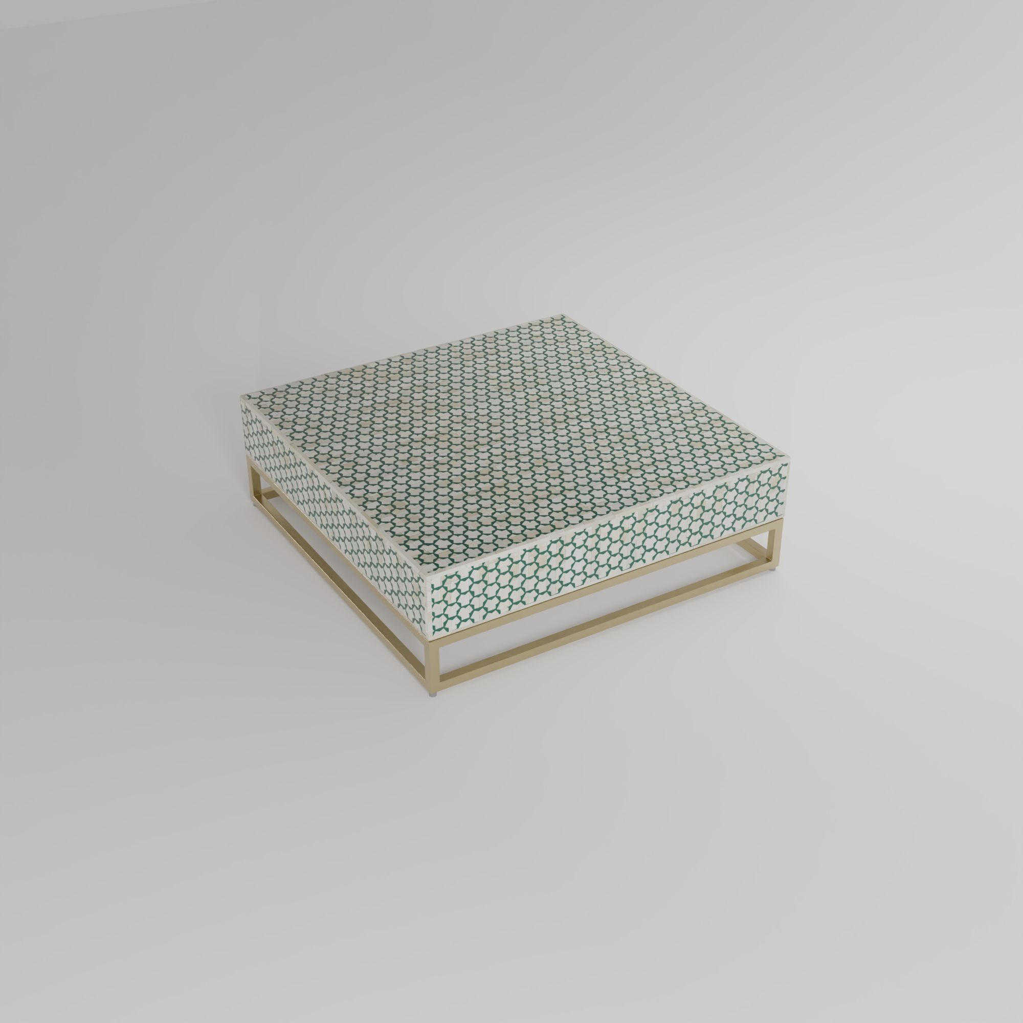 targua square inlay table with metal base in gold