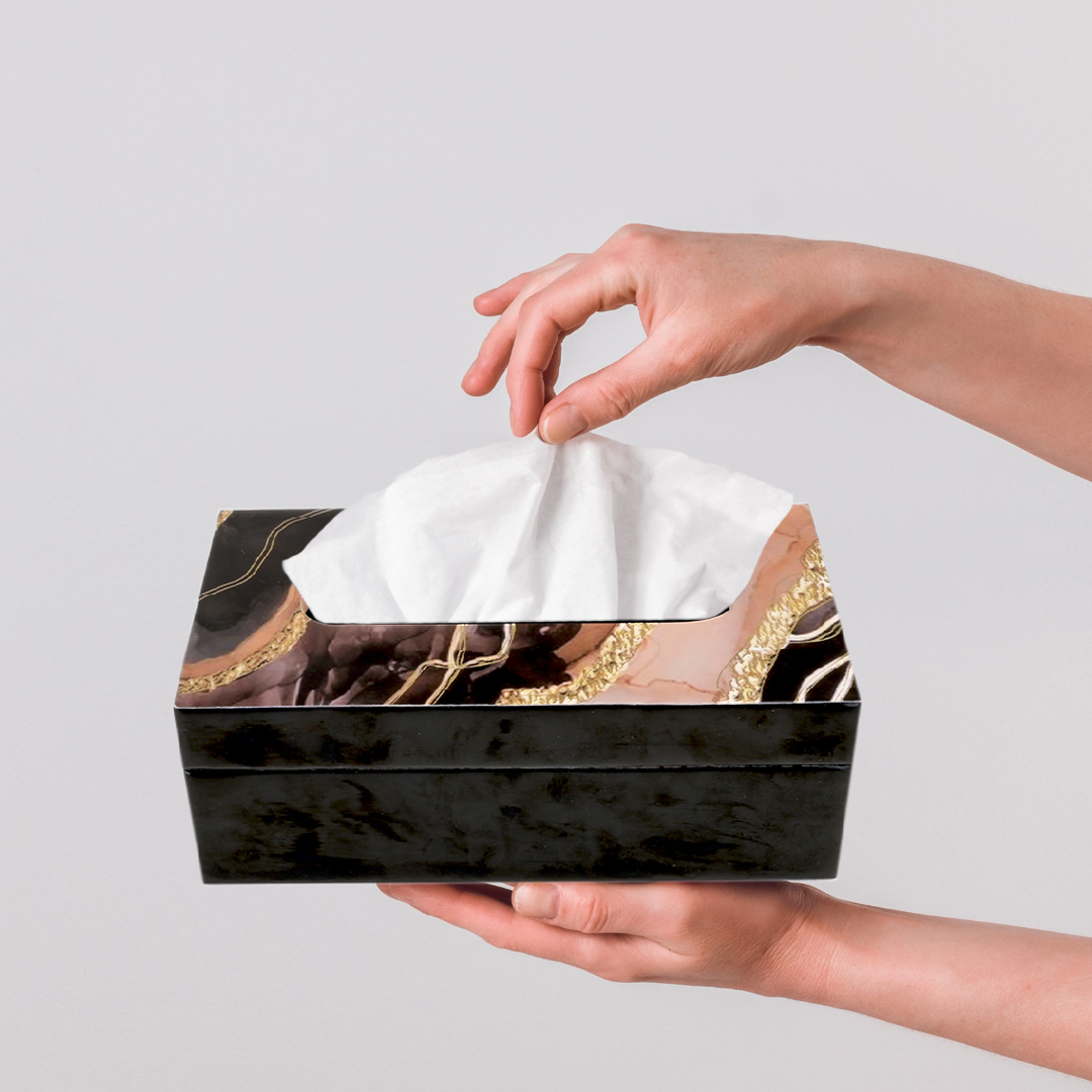 YBM Home Tissue Paper Box Made of Black w/ Gold Elegant Marble Printing, 1237, Size: 10