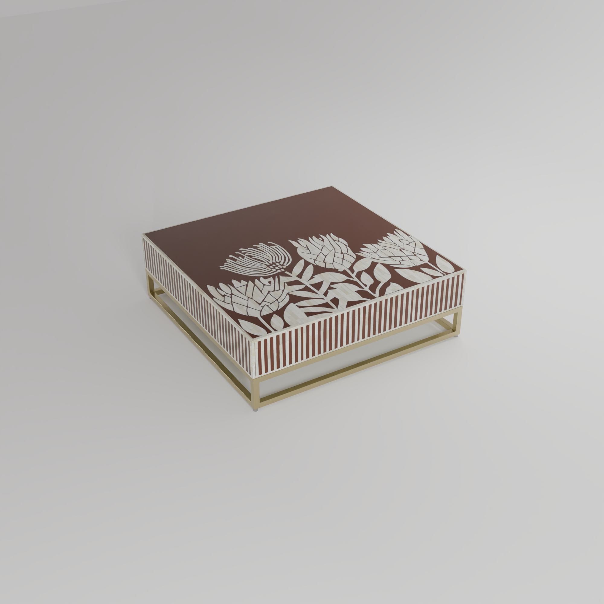 brown tulip coffee table with floral pattern