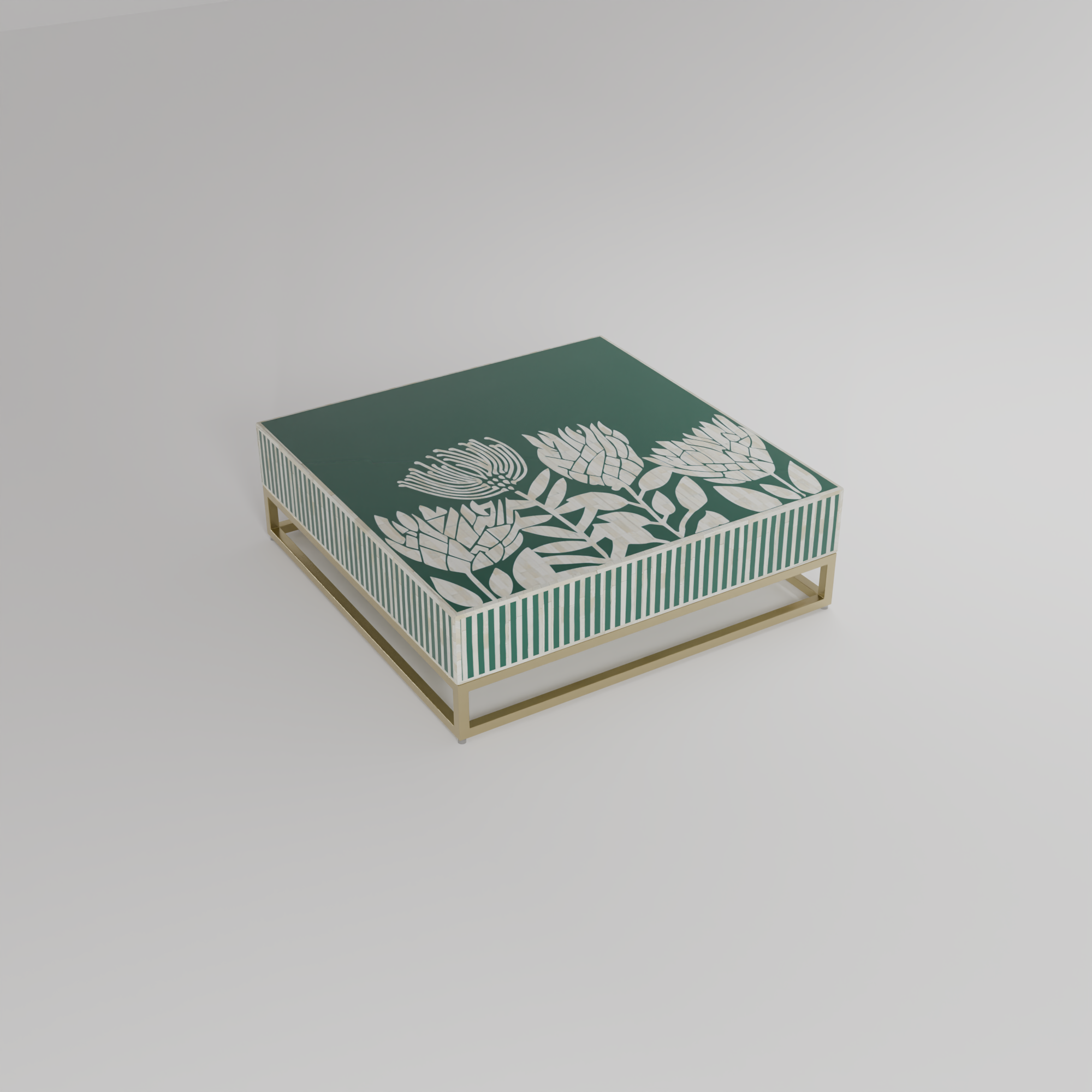 green coffee table square shape with inlay floral pattern