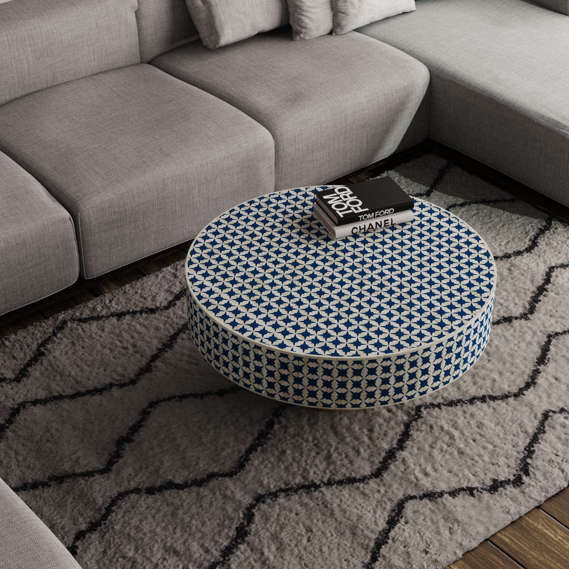 Inlay Indigo Round Coffee Table - Liza