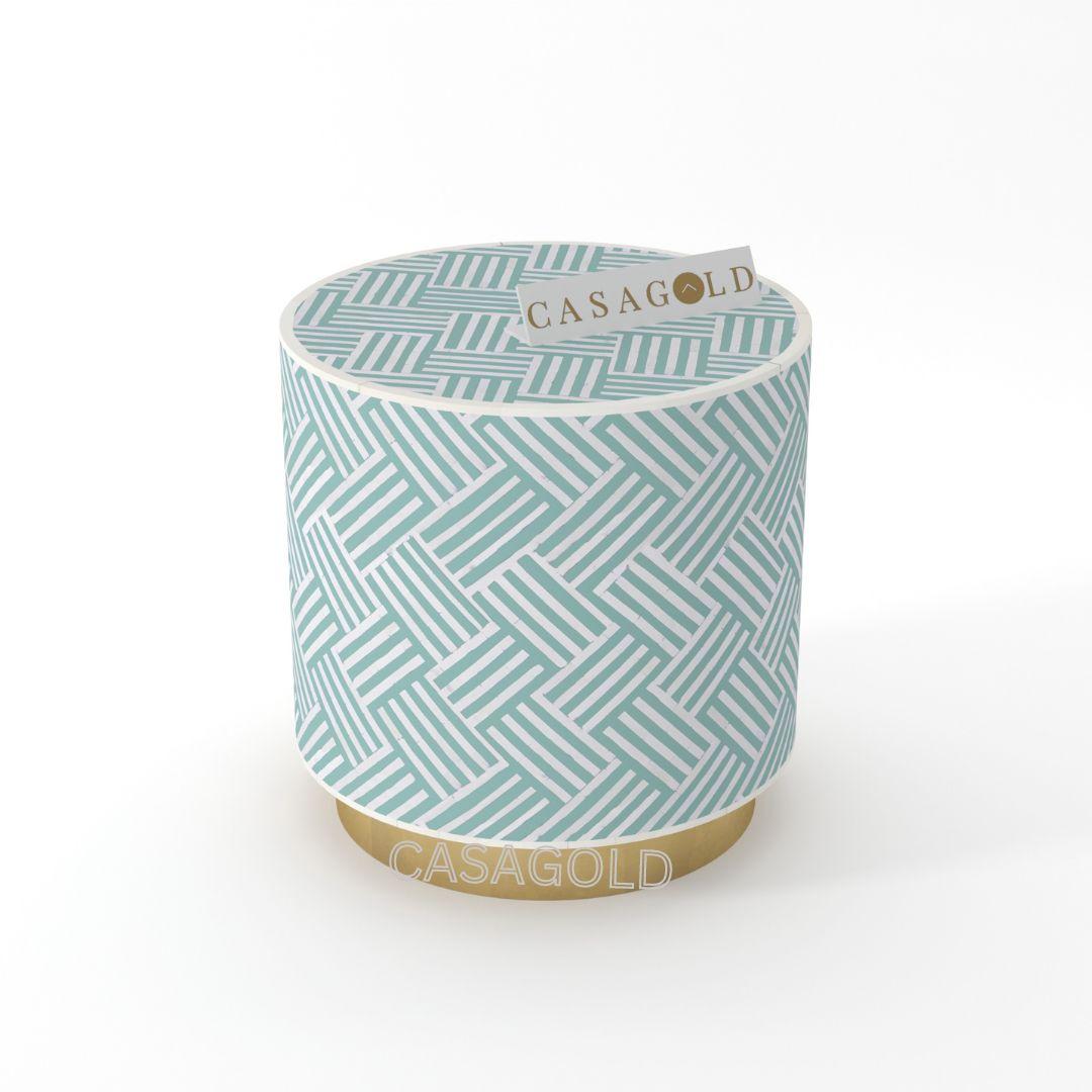 Inlay Drum Side Table with Base - Chevron