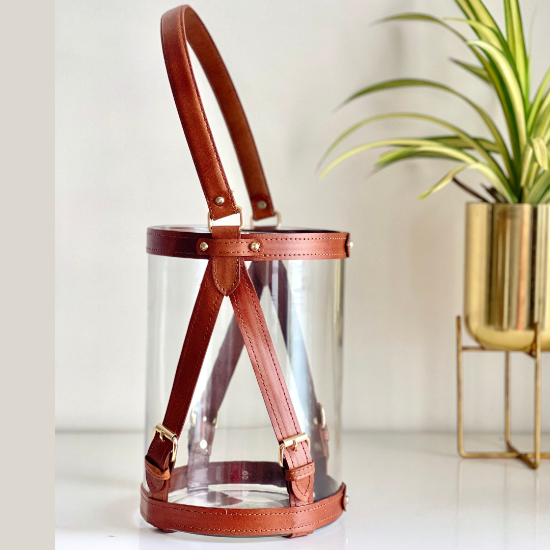 The Leather Candle Storm Lantern / Lamp Vase