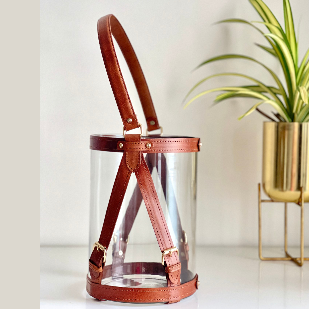 The Leather Candle Storm Lantern / Lamp Vase