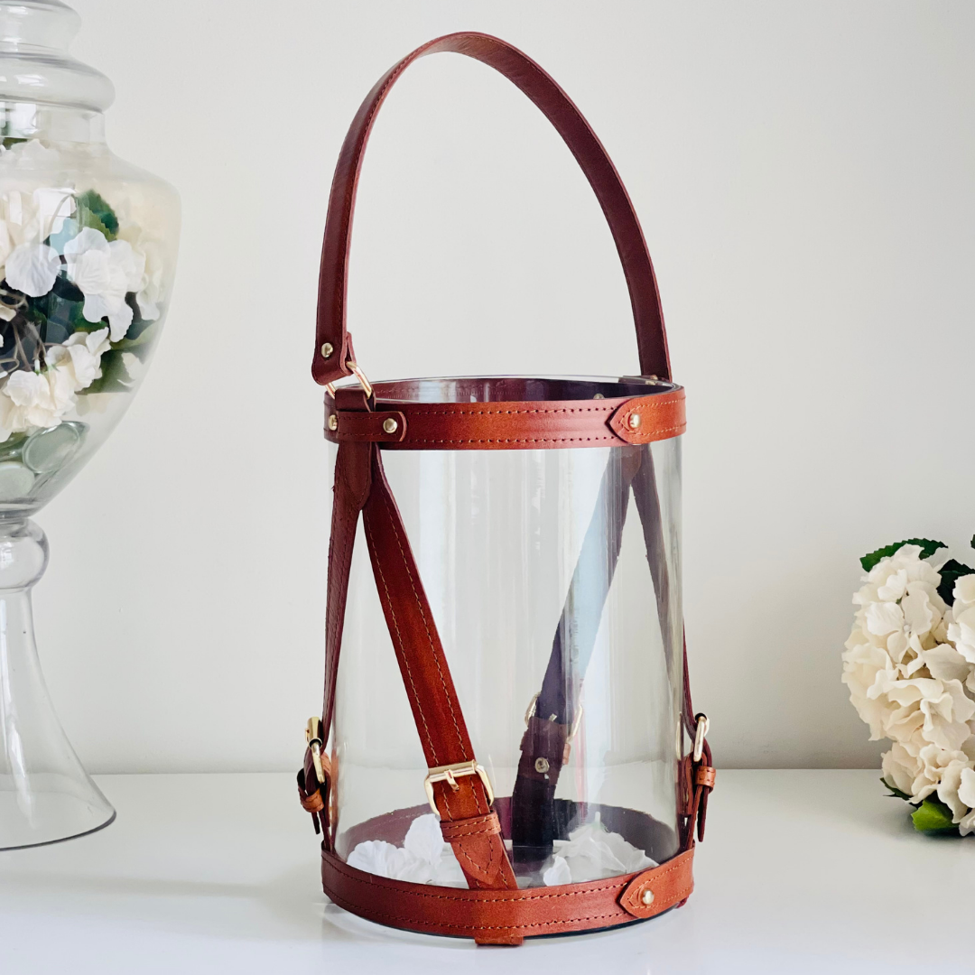 The Leather Candle Storm Lantern / Lamp Vase