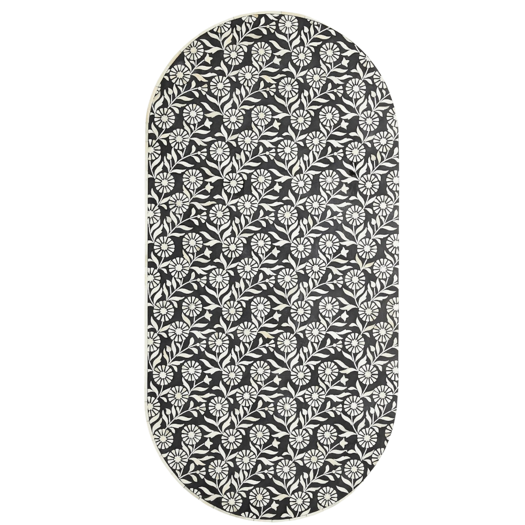 Sunflower Inlay Oval Shape Coffee Table - Black & White