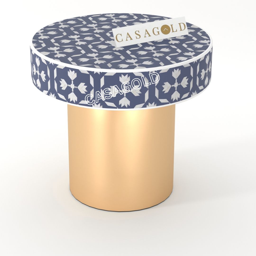 Inlay Round Side Table - Floral