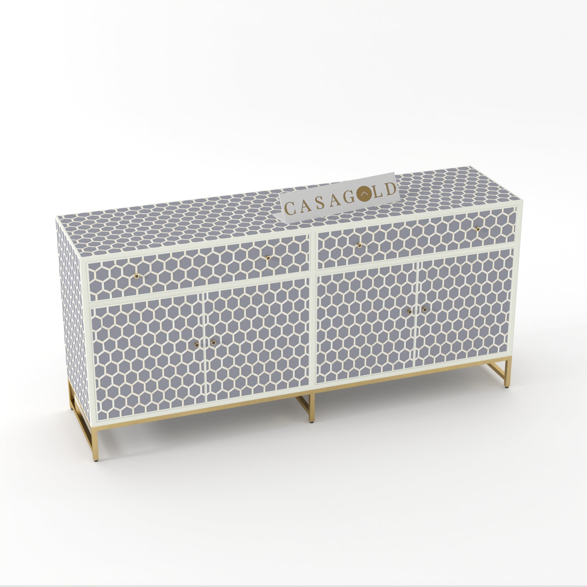 Antique-style Honeycomb bone inlay storage cabinet